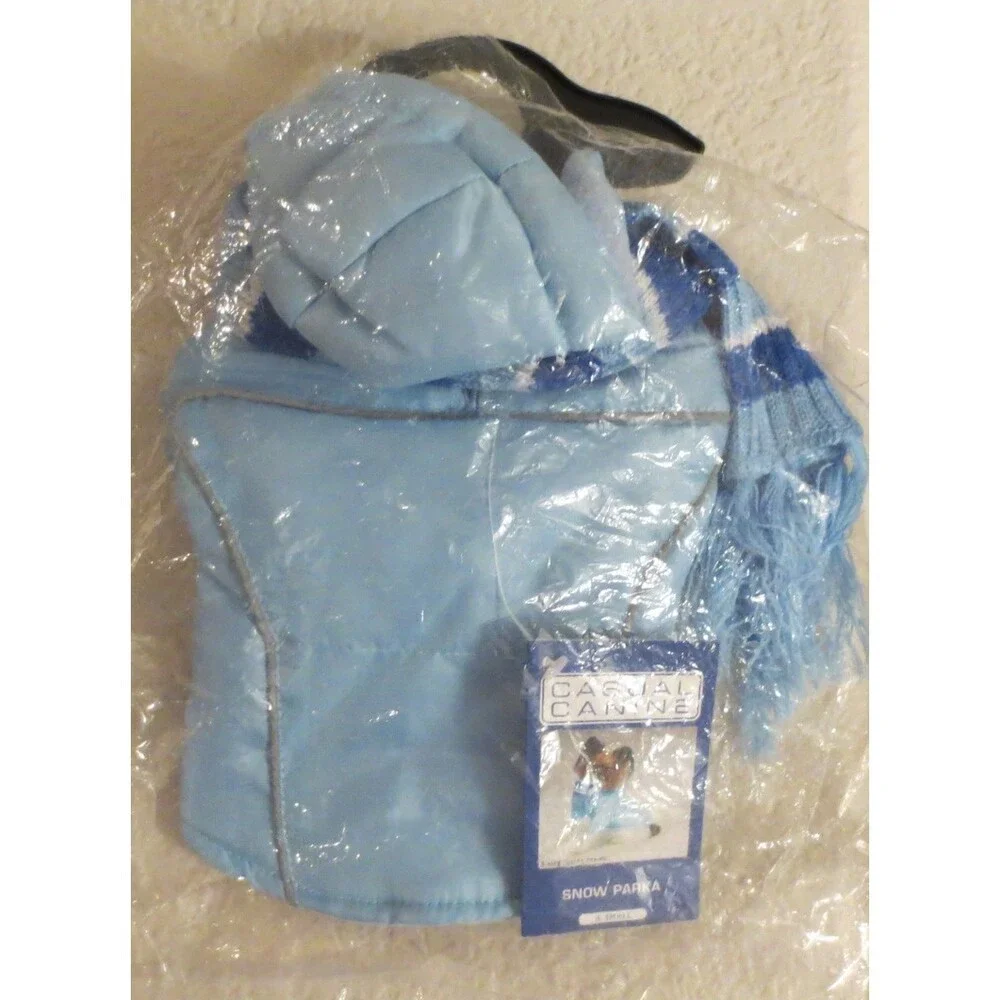 Casual Canine X-Small Air Blue Snow Parka with Scarf